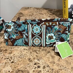 Vera Bradley Teal and Brown Floral Cosmetic Bag